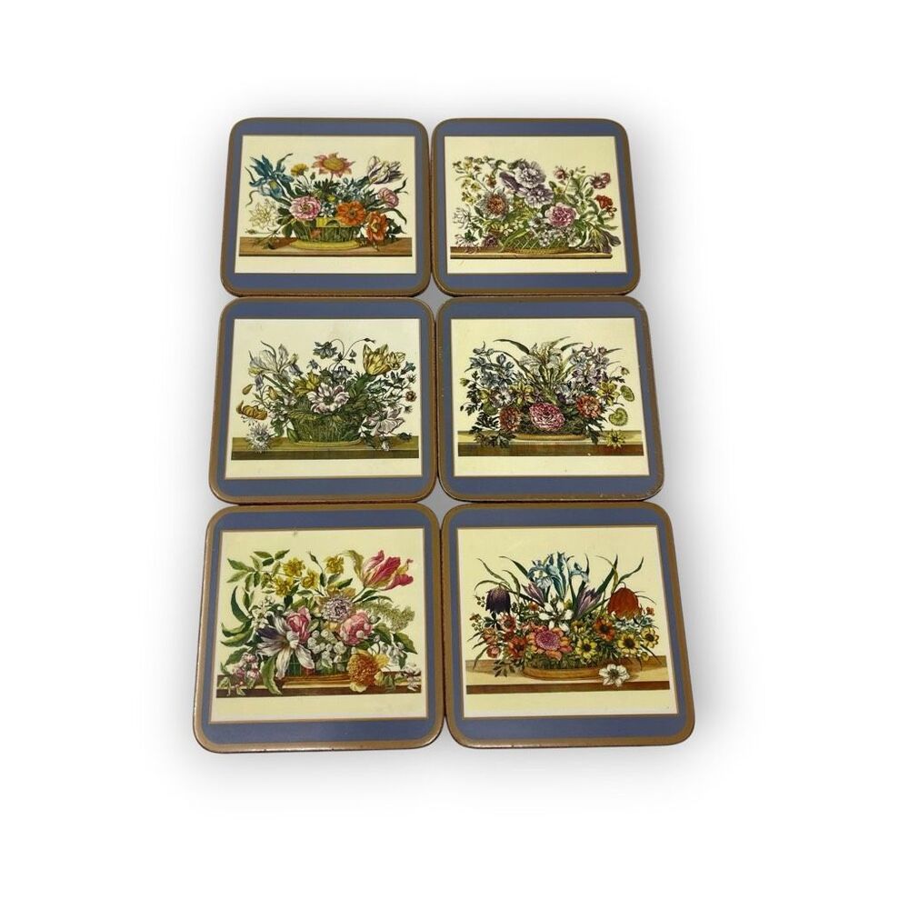 Vintage Pimpernel Coasters Set of 6 Various Floral Array Series Made in England